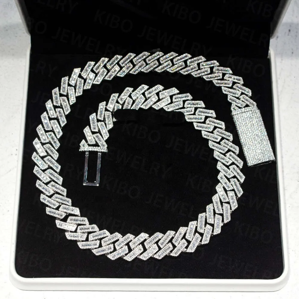 brand fashion woman Kibo Hip Hop Jewelry 18mm 925 Silver Vvs Baguette Moissanite Diamond Cuban Link Chain