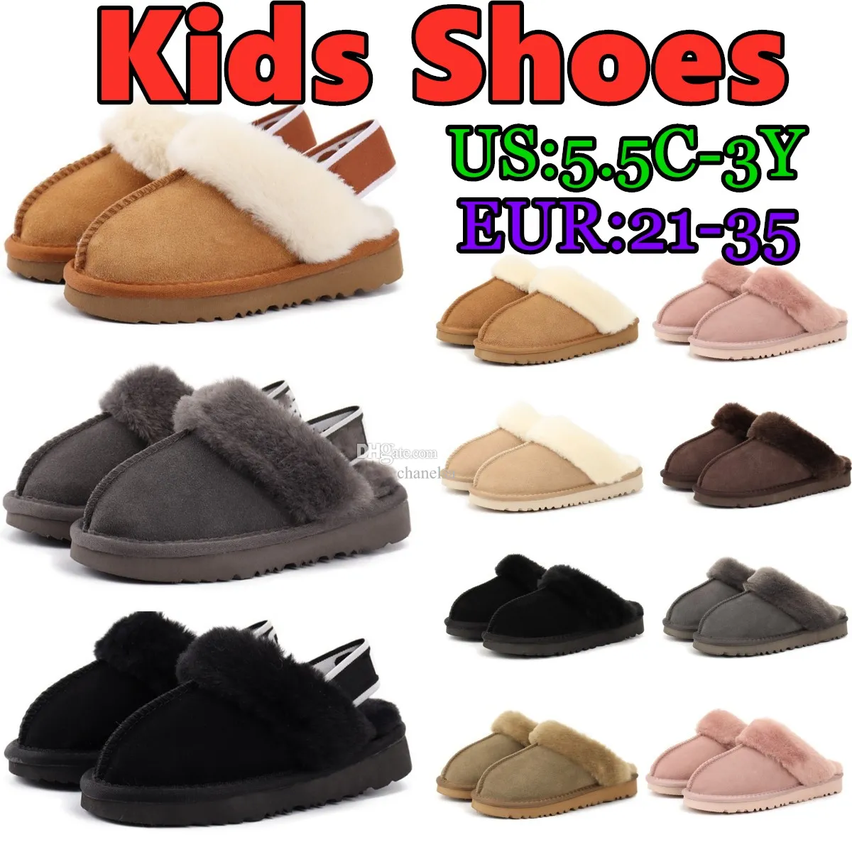 Kids Baby Australia Slipper Funkette Kapcieczki maluchowe buty puch tak slajd slajd flip flip chłopcy dziewczęta owca skóry platforma dla dzieci platforma scearing futra slajd