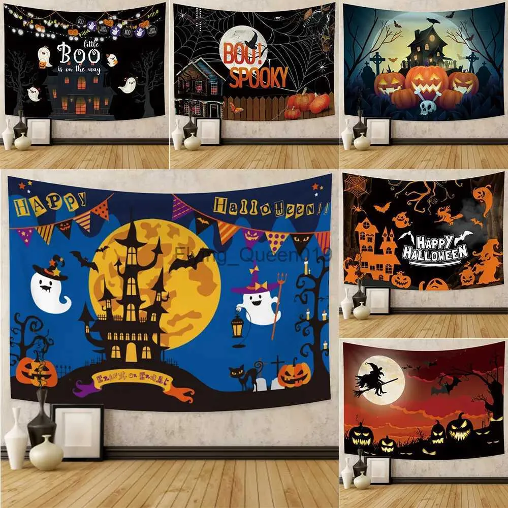 Bakgrund Material Heminredning Tapestry Witch Pumpkin Halloween Party Decoration Tapestry vardagsrum sovrum väggdekor bakgrund tyg yq231003