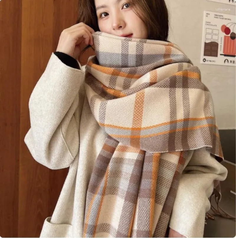 Scarves Autumn Winter Fashion Women's Scarf Thickened Warm Imitation Cashmere England Classic Plaid Girl's Shawl