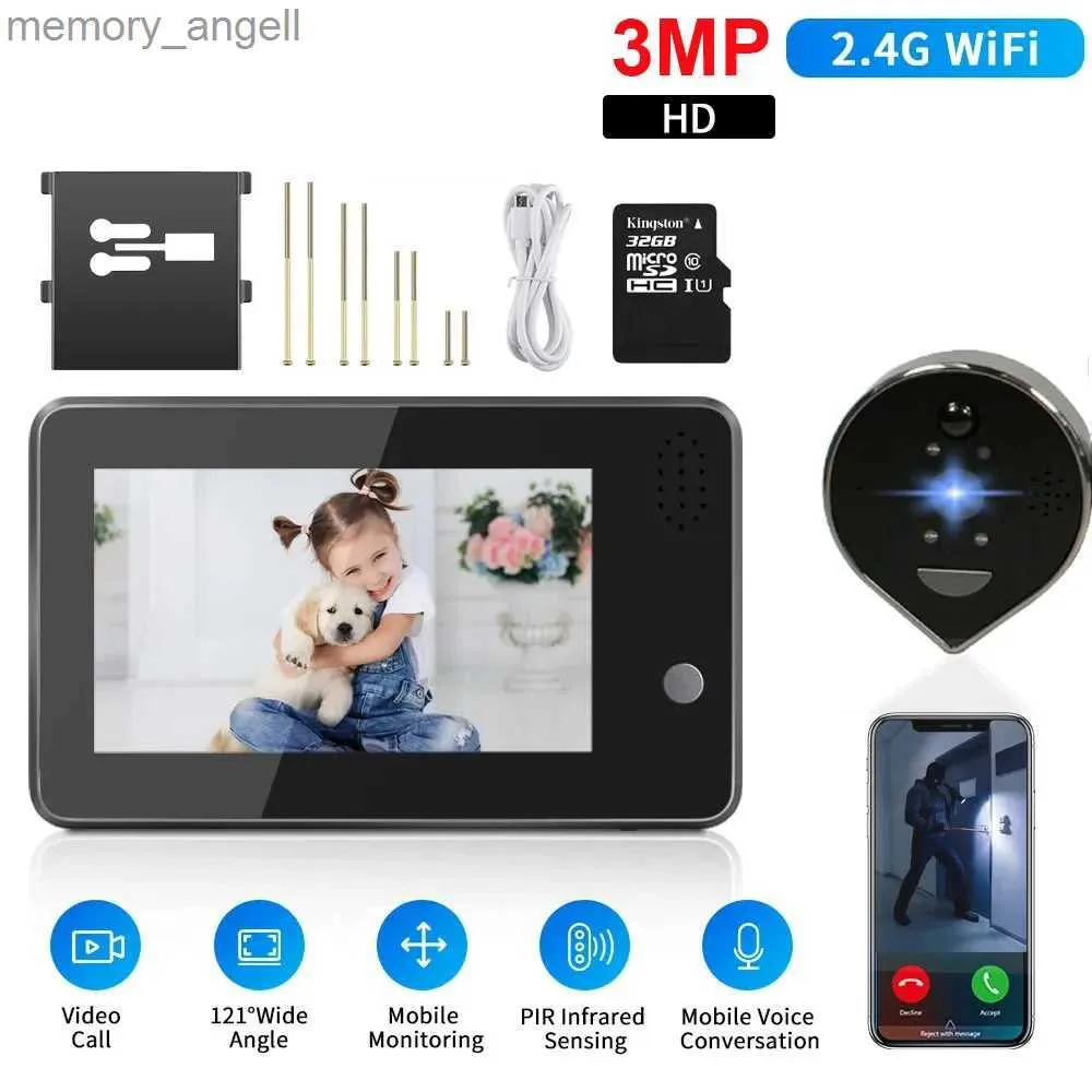 Doorbells 3MP Smart Peephole Doorbell Camera wifi 4.3 Inch Video Door bell Night IR wireless call Motion Alarm iCam365 Smart Home doorbell YQ2301003