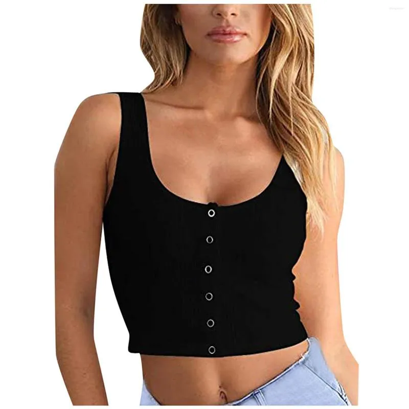 Débardeur Sexy à boutons pour femmes, débardeur, épaules dénudées, col licou, T-Shirt court, Y2k, hauts en tissu de luxe mignon