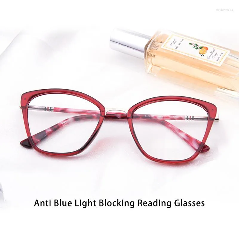 Sunglasses Women's Blue Light Blocking Reading Glasses Computer Eyeglass Cat Eye Frame Hyperopia Optical Prescription DX18019