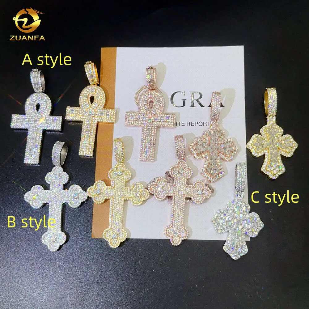 Zuanfa New Arrivic Cross Pendants 925 Sterling Silver VVS Moissanite Bagutet