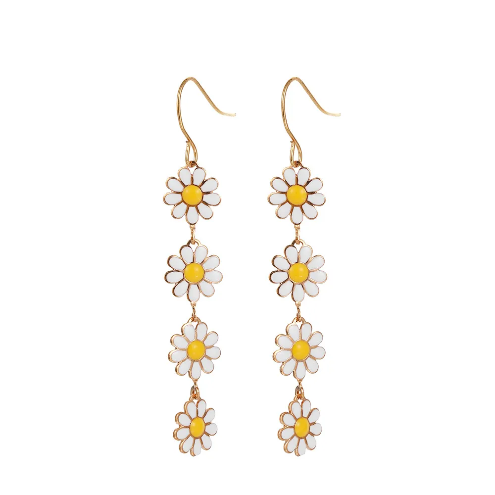 Cute Daisy Flower Dangle Earrings For Women Trend Colorful Sweet Sunflower Long Tassel Earrings Girls Party Jewelry Gift