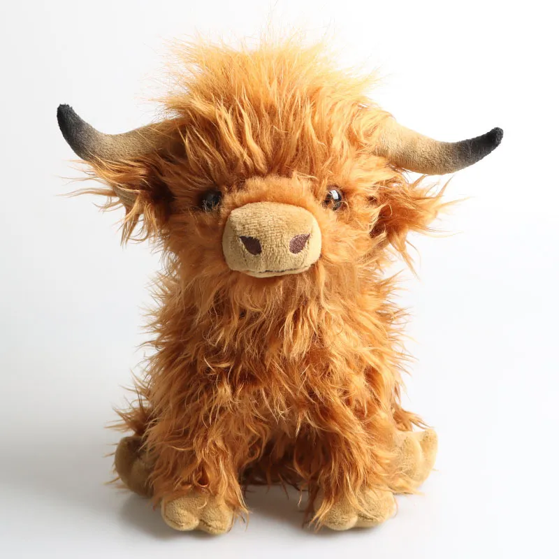 Хайлендская корова имитирует шотландскую хайлендскую корову, плюшевую куклу, игрушку-корову с длинными волосами