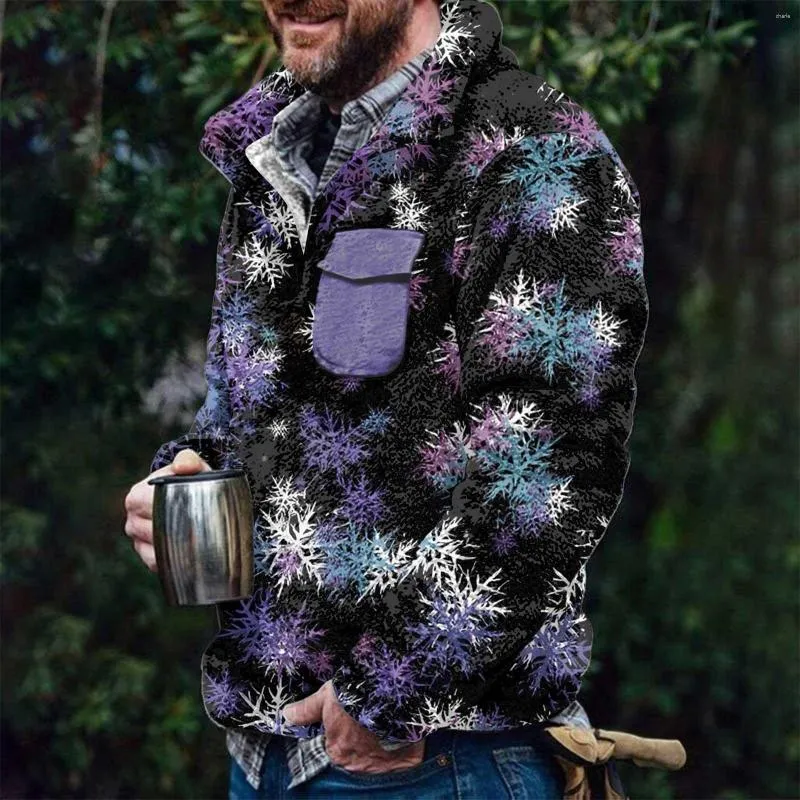 Mens Snowflake Fleece Sherpa Hoodie Mens Long Sleeve Winter