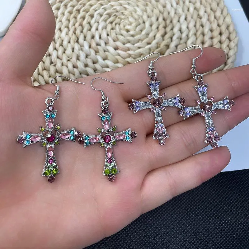 Stud Earrings Bohemian Style Sparkling Colorful Jesus Cross Personalized Fashion Pendant Necklaces Festival Jewelry Wholesale