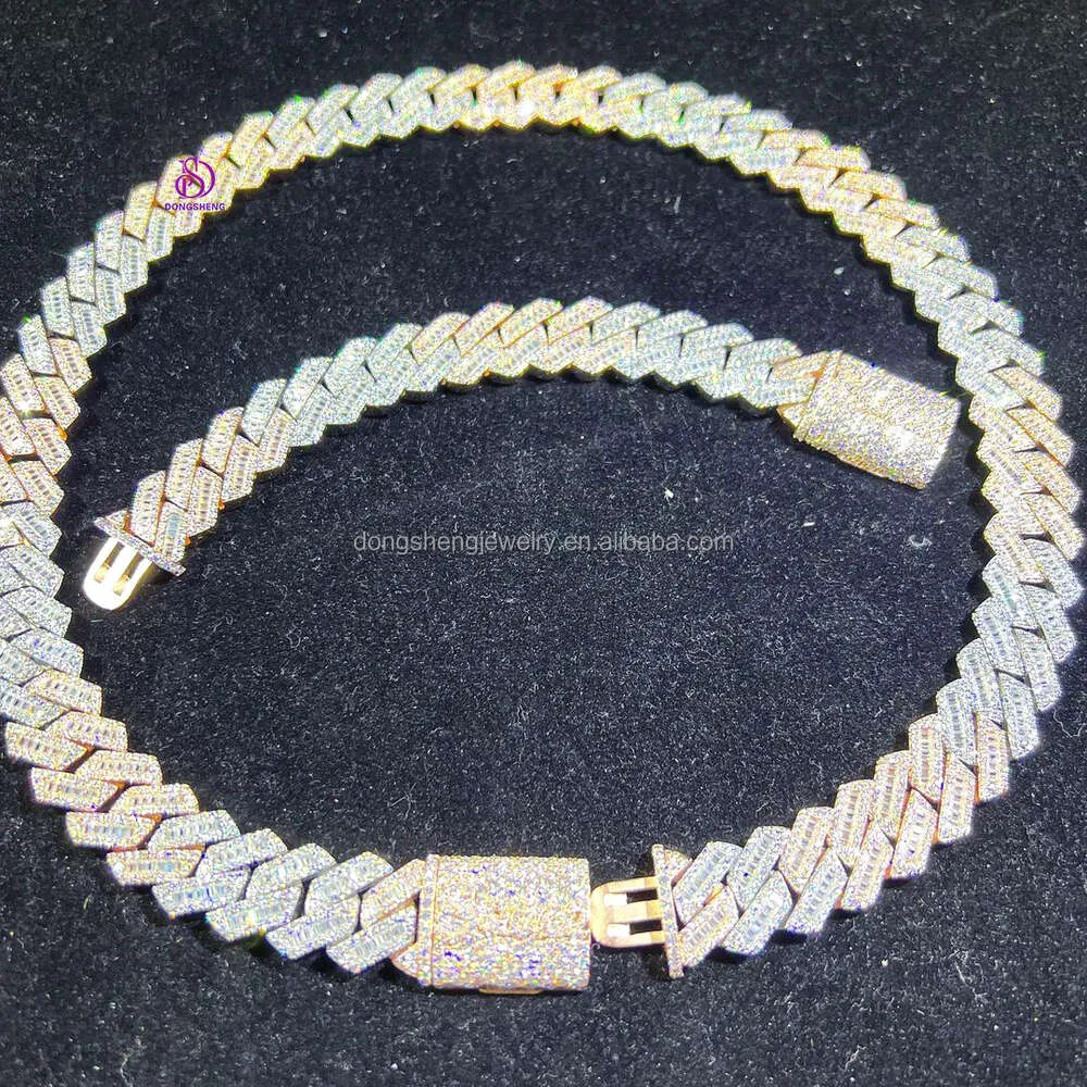 Marca de moda mulher de alta qualidade gelo fora hip hop jóias chapeamento ouro 925 prata corrente cubana 15mm 18mm vvs moissanite diamante colar