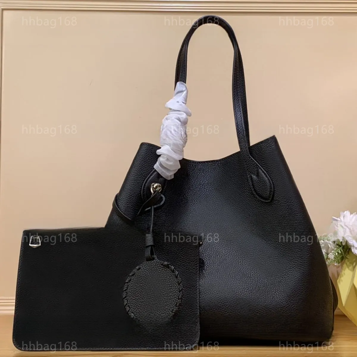 10A Specchio Qualità Designer MM Blossom Tote 30 cm Borsa da donna grande in pelle di vacchetta nera Borse composite S Borsa a tracolla con