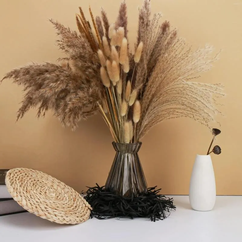 Flores decorativas Pampas Grass Decoración Alto Seco Imitación Esponjoso Blanco Para Arreglos De Boda En Casa