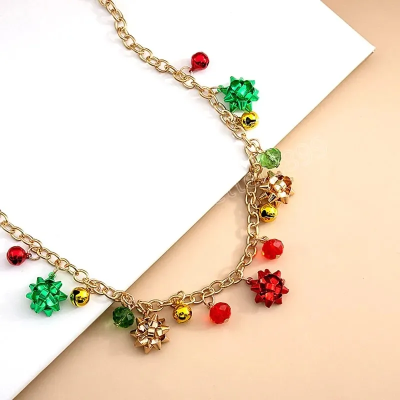 Colorful Bells Crystal Pendant Necklace Choker Unisex Christmas Necklace Fashion Clavicle Chain New Year Xmas Party Jewelry Gift