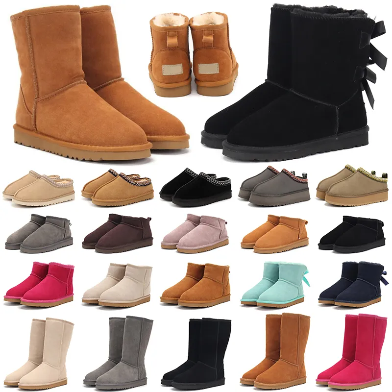 Botas de desenhista Austrália Chinelos Tasman Tazz Womens Plataforma Botas de Inverno Menina Clássico Bota de Neve Tornozelo Curto Mini Pele Preto Castanha Rosa Sapatos Ao Ar Livre