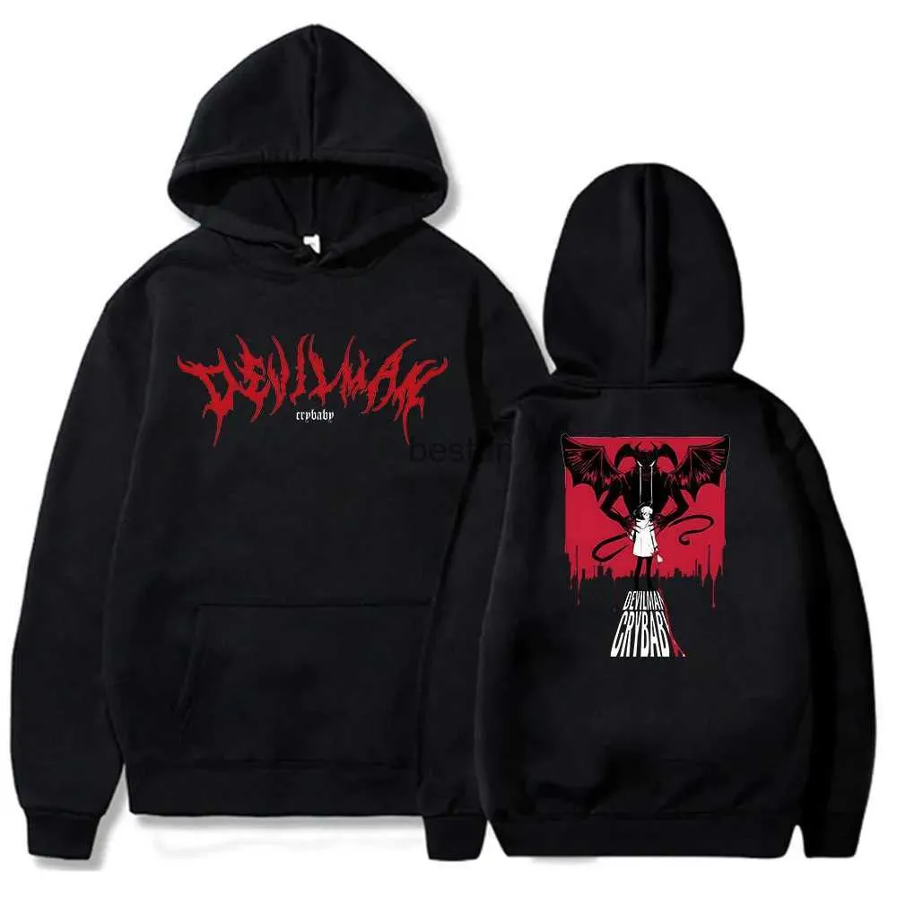 Herrtröjor tröjor japanska anime djävulman crybaby hoodies barn manga tecknad grafiska tröjor pojkar kläder gotiska flickor pullover y2k sudaderal231003