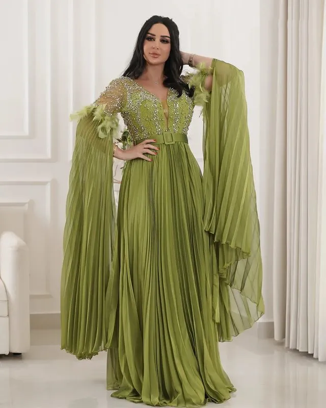 2023 Oct Aso Ebi Arabic Green A-line Mother Of Bride Dresses Beaded Chiffon Evening Prom Formal Party Birthday Celebrity Mother Of Groom Gowns Dress ZJ343