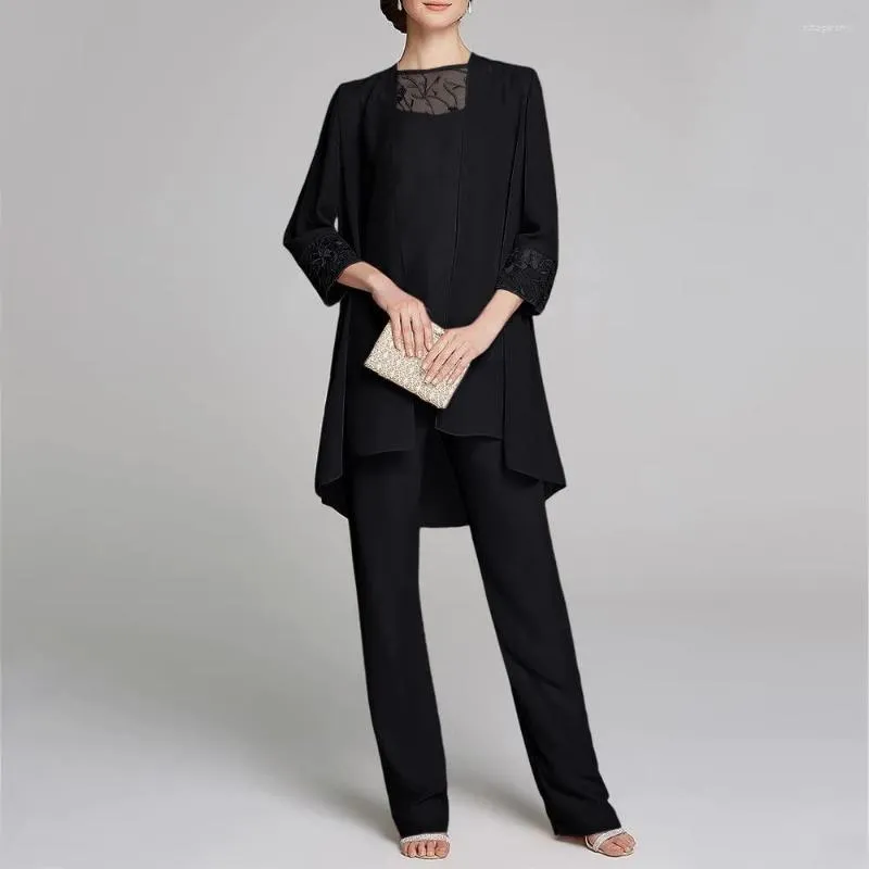 Traudes de mujeres para mujeres Mother of the Bride Pants Suits Longitud completa Cordero 3/4 manga 3 PCS Bodas de bodas