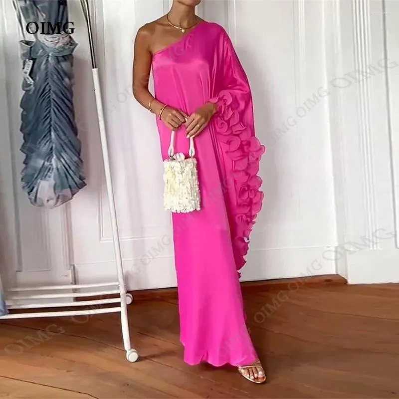 Abiti da festa OIMG Rosa da sera con volant monospalla Arabia Saudita Prom 2023 per abiti da donna eleganti