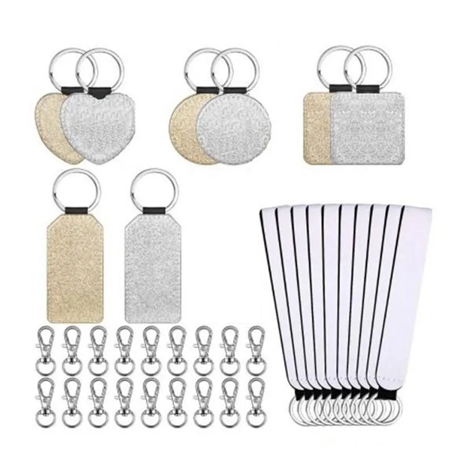 Anahtarlıklar 36 PCS süblimasyon Boşluklar Seti Keychain Wristlet kordon ve döner Snap Hook245s içerir