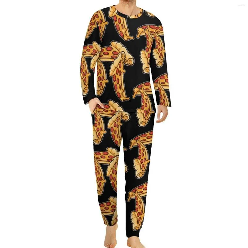 Men's Sleepwear Pizza Pajamas Food Italian Man Long-Sleeve Lovely Pajama Sets Two Piece Room Autumn Graphic Nightwear Gift