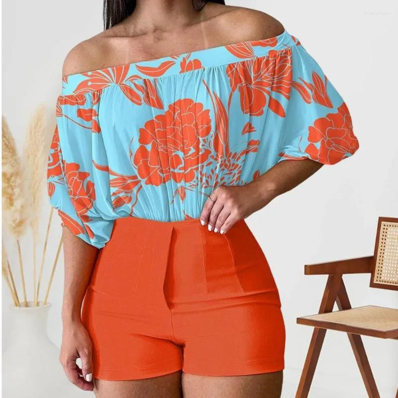 Women's Tracksuits Casual Outfit Shirt Suit Women Elegant Printing Boat Neck Summer Printed 2 Piece Bodycon Shorts Streetwear