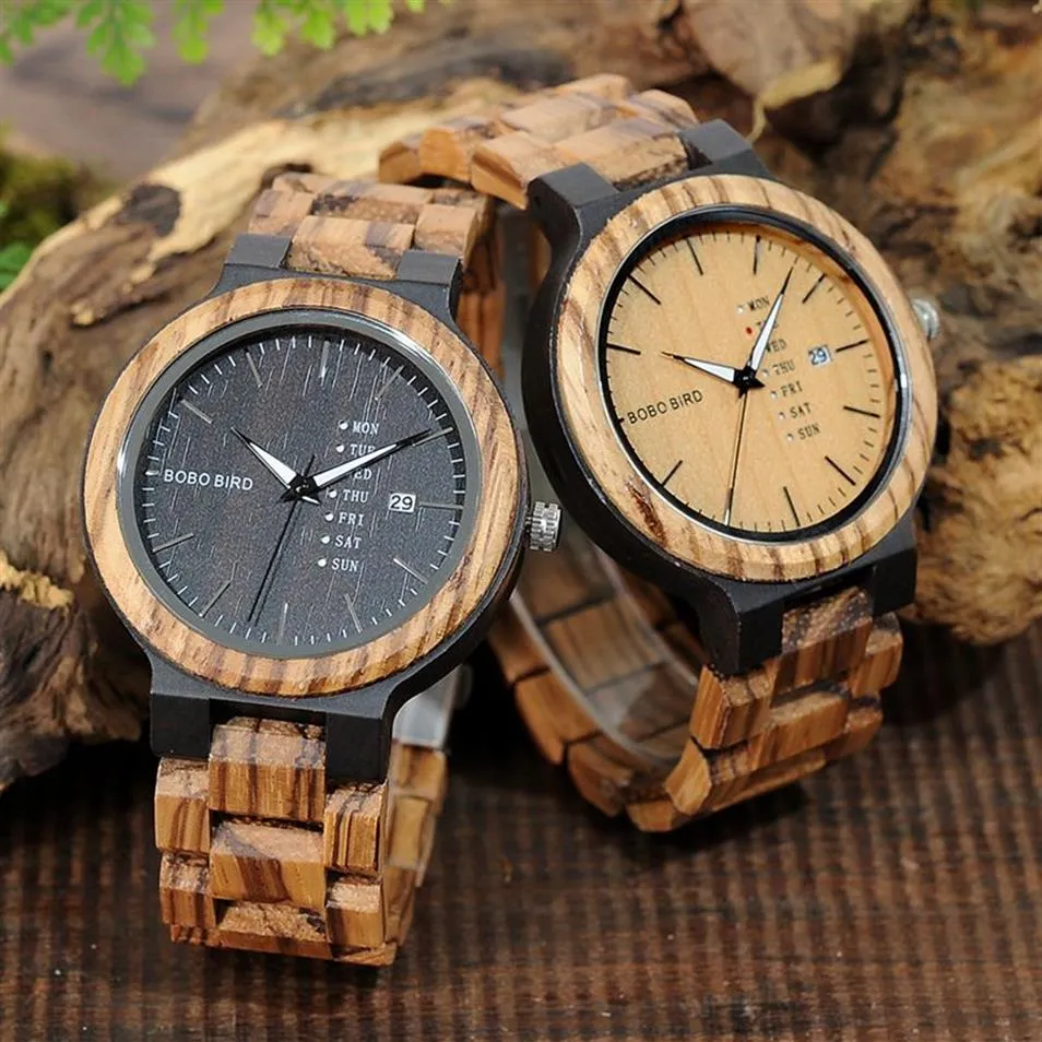 Bobo Bird Original Brand Men Complete Calendar Watches Quartz Woodブレスレットドロップwholer china luxury Watch for men275r