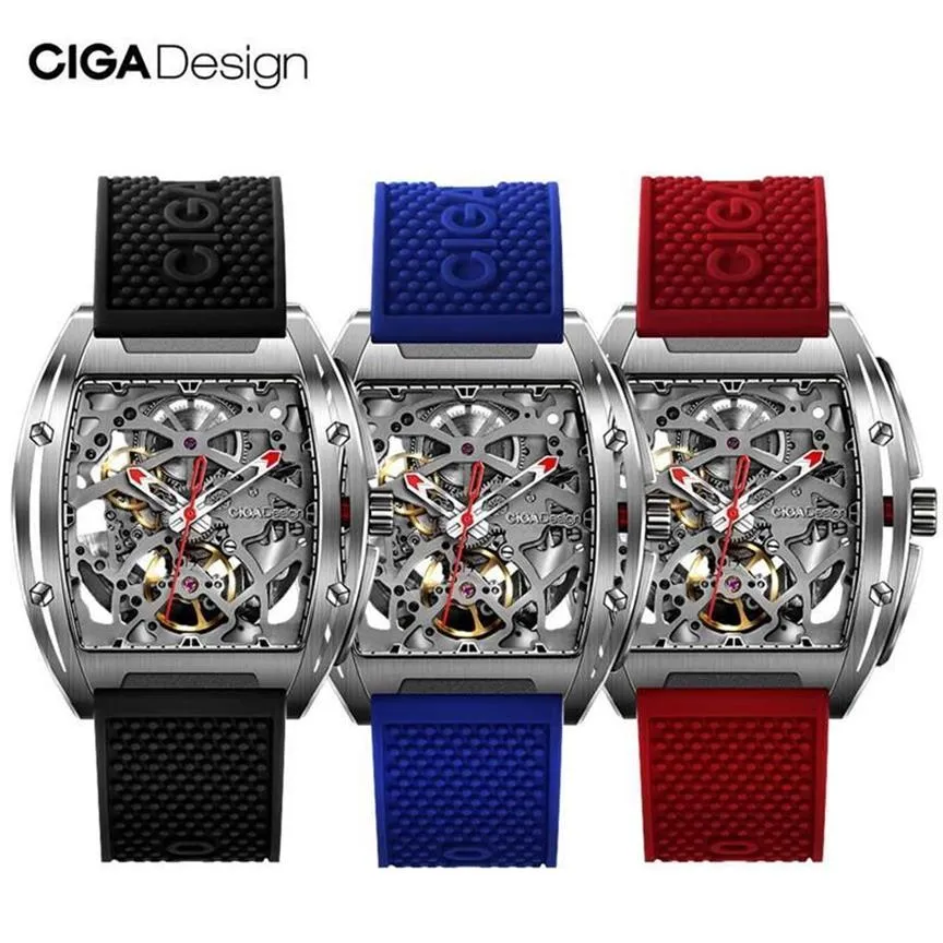 Xiaomi youpin CIGA Watch Z Series Watch Barrel Type Double-Sided Hollow Automatic Skeleton Mechanical Men's Waterproof Watch 230Q