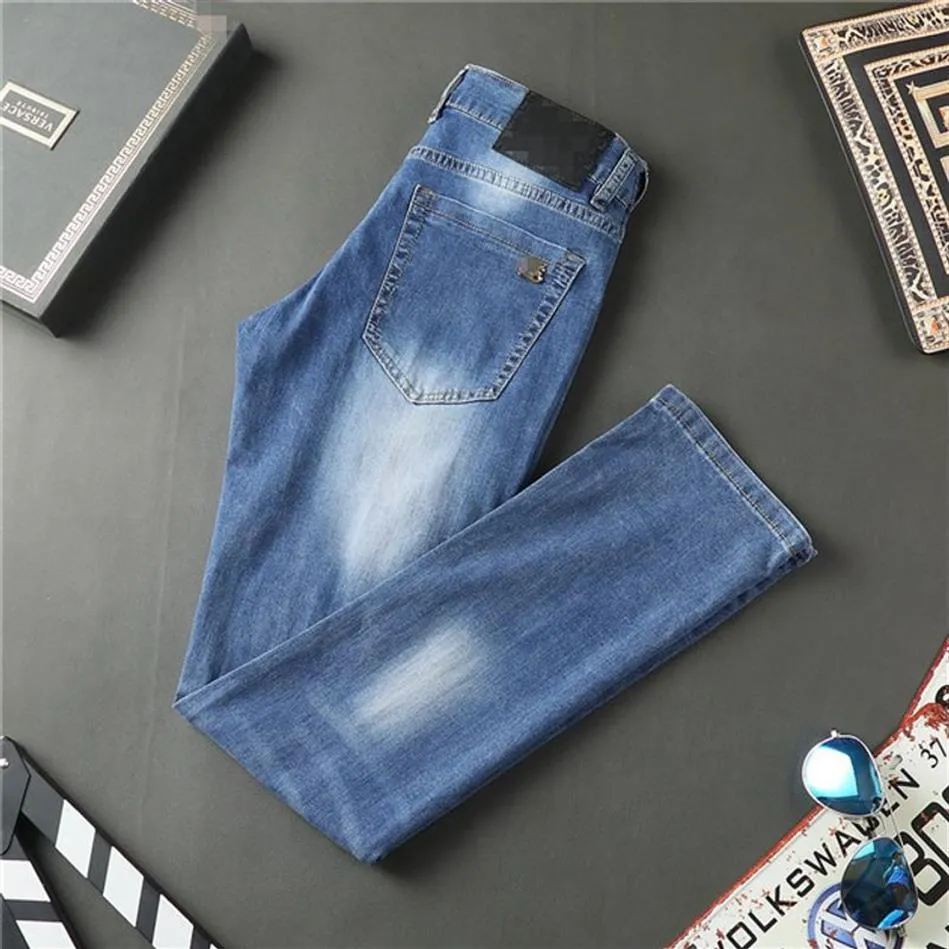 Jeans de luxo designer calças masculinas tamanho azul 28-40 casual verão calças finas design cáqui grade cinza calça mais recente listin algodão fash225i