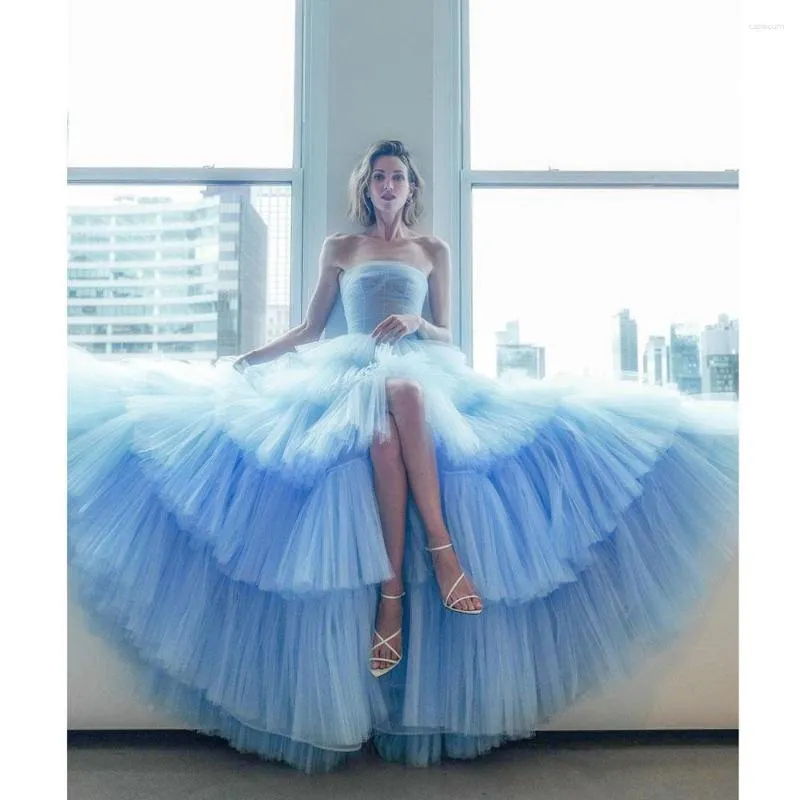 Abiti casual Abito in tulle a strati senza spalline blu cielo Abito da donna Abito da ballo Alto Basso Occasioni formali Soffice serata di gala Evento personalizzato