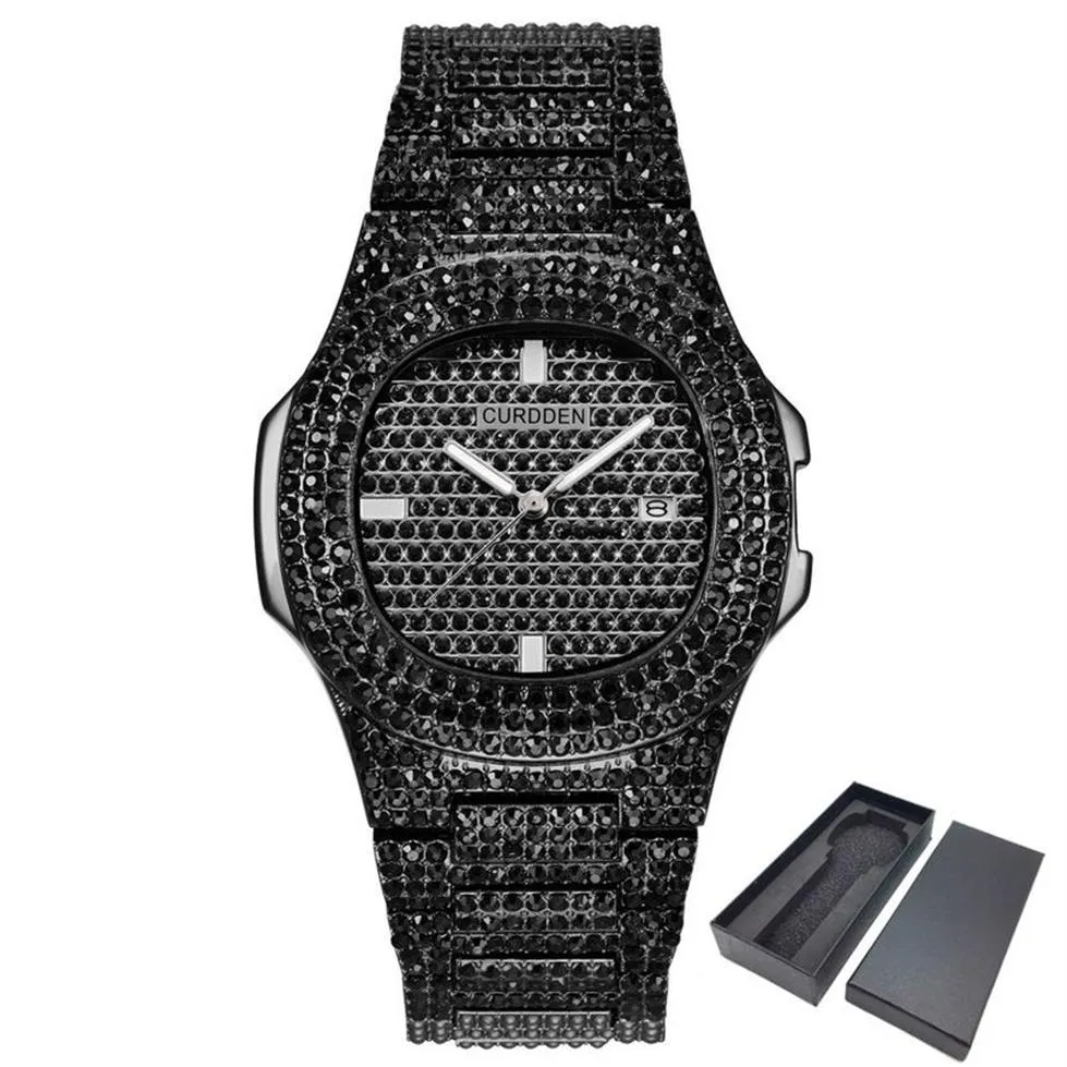 メンのためのアイスアウトブリングダイヤモンドウォッチヒップホップメンズクォーツ時計ステンレススチールバンドビジネス腕時計マンユニセックスギフトCX2279V