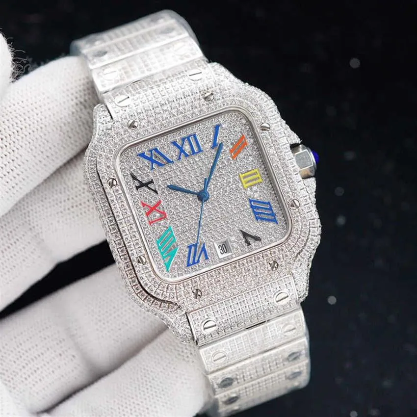 Zegarek na rękę Diamondswatch Diamenty męskie zegarek automatyczny mechaniczny zegarek 40 mm ze stalową bransoletką z diamentów VVS1 GIA ROBATWATC254Y