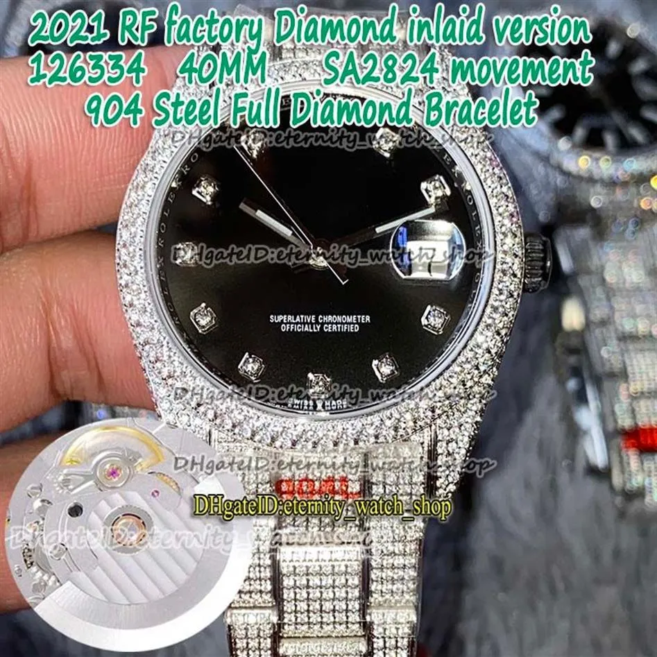 eeuwigheid 2021 RFF met diamant ingelegde versie 40 126334 126333 zwarte wijzerplaat SA2824 automatisch 126300 herenhorloge 904L staal Iced Out Diamon320C