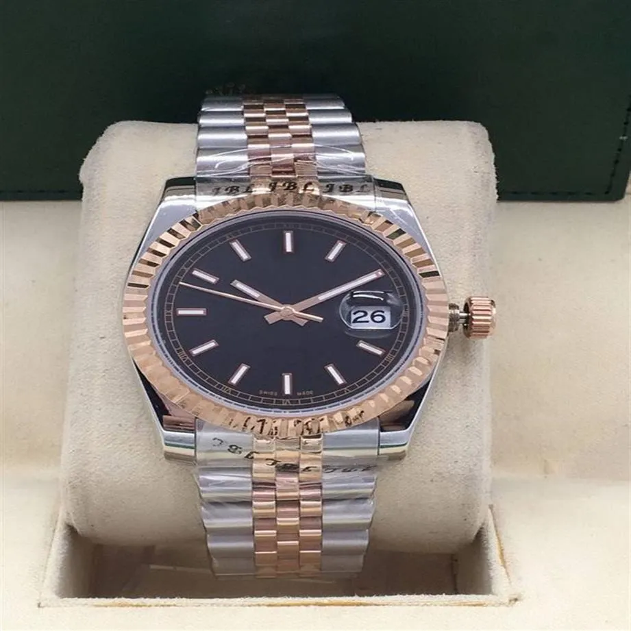 Moda de alta qualidade Mens Womens Watch 36mm DATA Rose Gold Pulseira de Aço Inoxidável Relógios SU Mecânico Automático Relógio de Pulso Box326B