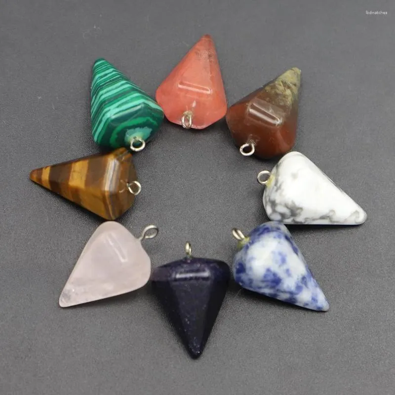 Colares de pingente de pedra natural poligonal cone pingentes rosa quartzs forma colar encantos diy jóias fazendo presente de aniversário 12 pçs atacado