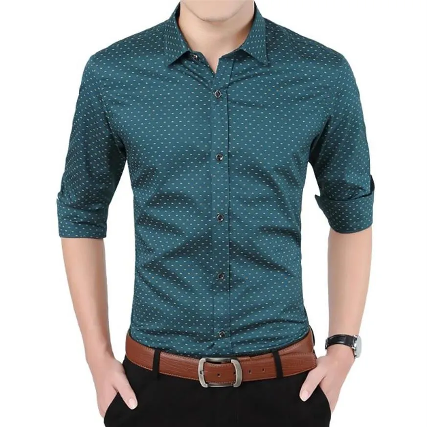 Camisas de vestido masculinas Mens Manga Longa Algodão Slim Impressão Camisa Moda Marca Masculino Negócios Casual Juventude Clothing2522