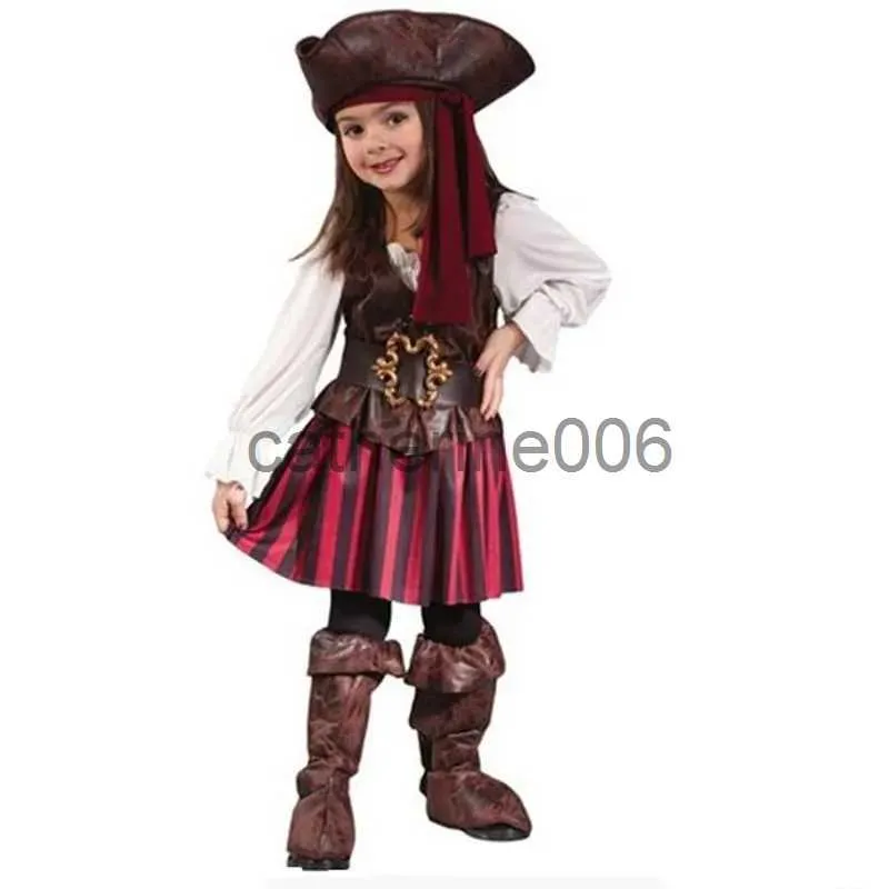 Occasioni speciali di Halween Girls Elis Pirate Capitano Cosplay Costume Kids Purim Carnival Party Dress Pirati nel Capitano Caraibi Caribbean Clothing X1004