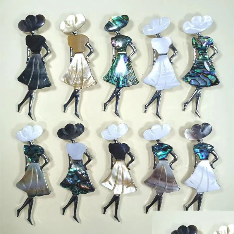 Pins Broches Vintage Shell Kleine Meisje Danser Broche Pin Hanger Abalone Zwart Voor Het Maken Van Sieraden Neckalce Drop Levering Dhbpq