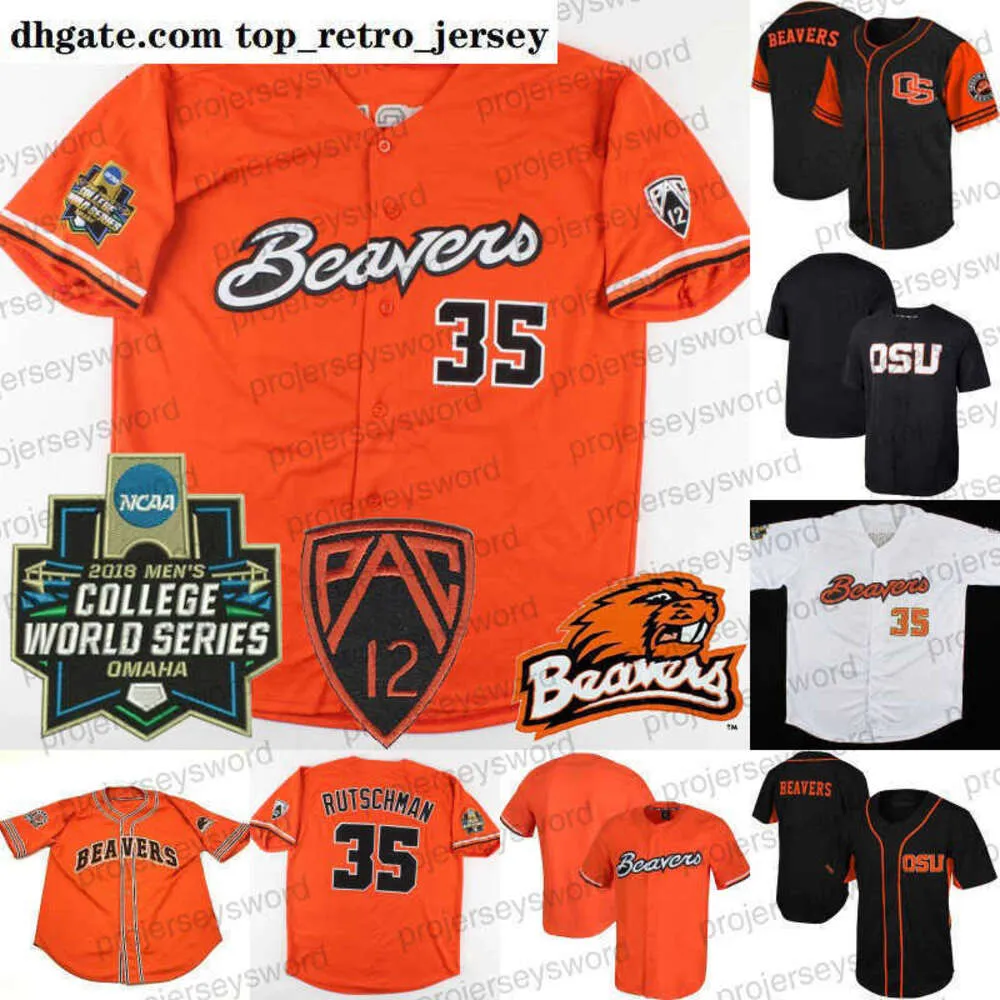 #35 Adley Rutschman Oregon State Beavers Jersey NCAA 2018 College World Series Pac 12 Patch Custom Elke naam nummer honkbalshirts S-6XL