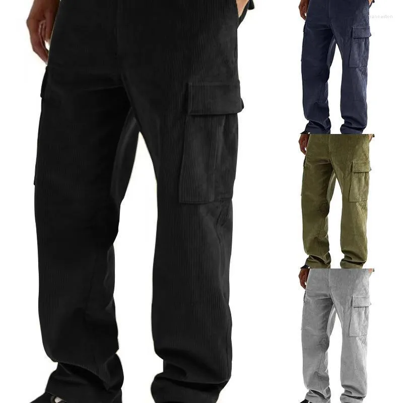 Pantalons pour hommes 2023 High Street Rétro Printemps et Automne Lâche Casual Corduroy Droite Multi-poches à jambes larges