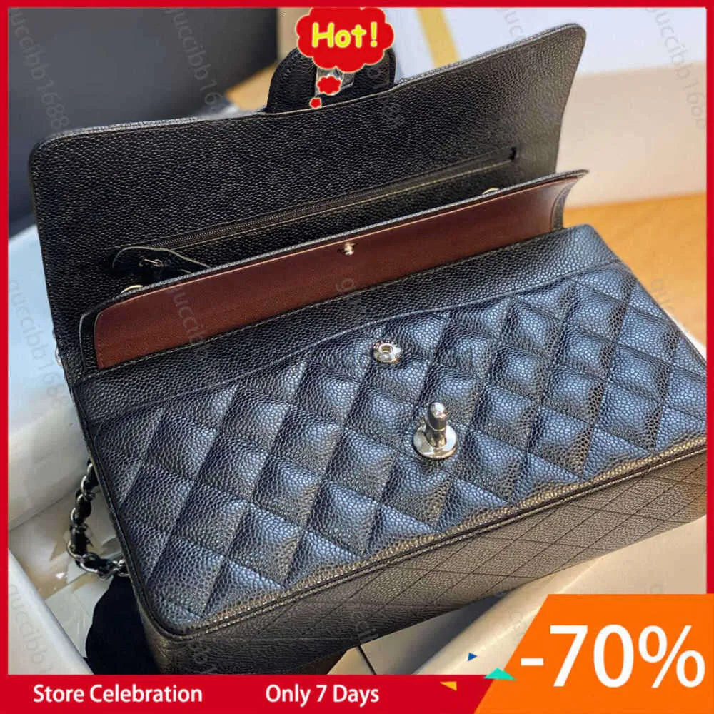 10A Spiegelkwaliteit Klassieke Gewatteerde Dubbele Flap Bag 25cm Medium Top Tier Lederen Tassen Kaviaar Lamsleer Zwarte Portemonnees Schouderketting Bn