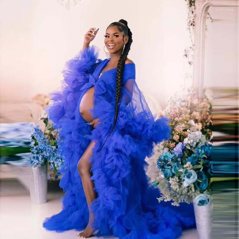 Partykleider Rüschen Abend Royal Blue Umstandskleid für Poshoot Babyshower Prom Designer Shooting Gowns 2023