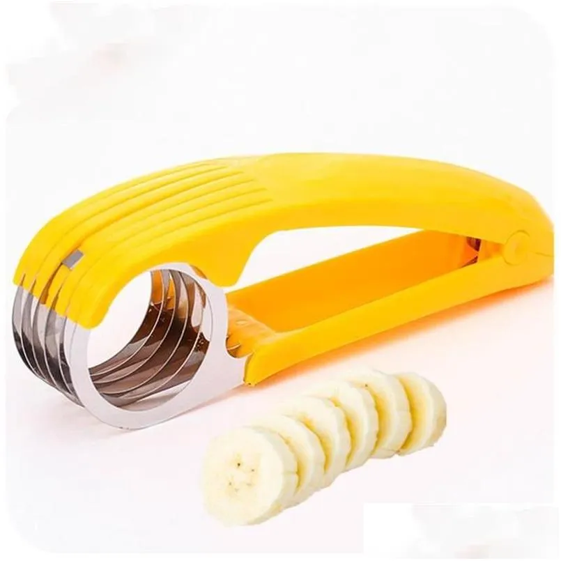 Fruit Vegetable Tools Stainless Steel Banana Cutter Sau Slicer Salad Sundaes Cooking Kitchen Accessories Gadgets Drop Delivery Hom Dhy2J