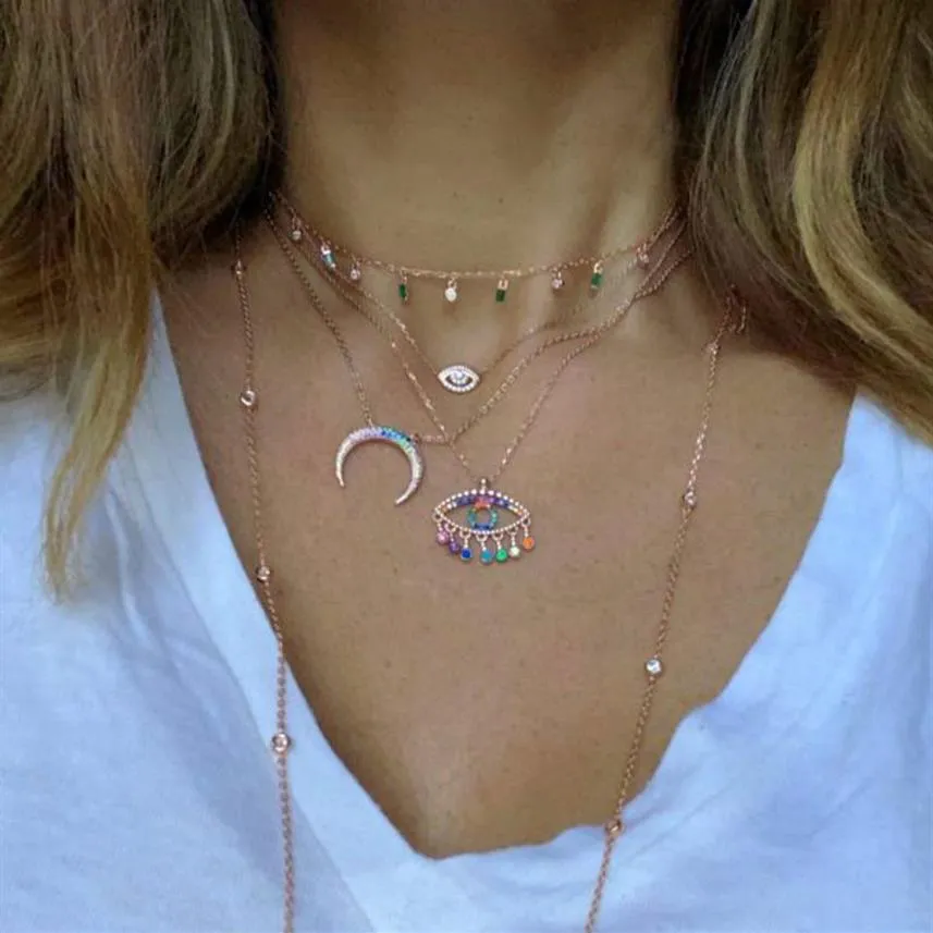 Collier plaqué or couleur arc-en-ciel contre le mauvais œil, pendentif flottant en cz, breloque élégante, pendentif mauvais œil turc, bijoux de charme 299R