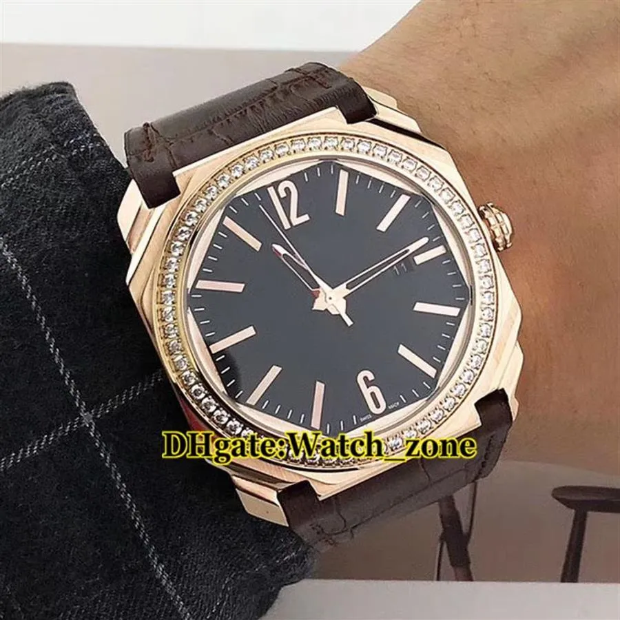 42mm Octo Ultranero102039 Black Dial Swiss Quzrtz Mens Watch Rose Gold Case Diamond Bezel High Quality New Gents Wristwatches273M
