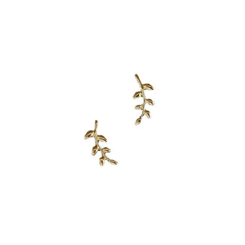 Stud Sier Pendientes de oro de estilo europeo para mujeres Simple Rama de olivo Pendiente de hoja Dulce Lindo Estudiante Joyería Drop Entrega DH3GF
