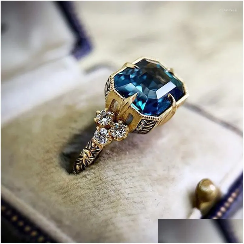 Ringen Klassiek Blauw Zirkoon Fashion Ring Voor Vrouwen Verlovingsbanden Sieraden Verjaardagsfeest Cadeau Drop Levering Dhbqj