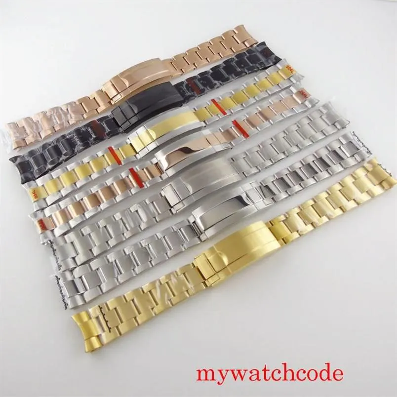 Bracelets de montre 20mm largeur 904L Oyster Bracelet en acier inoxydable noir PVD plaqué or boucle de déploiement montre-bracelet Parts257s