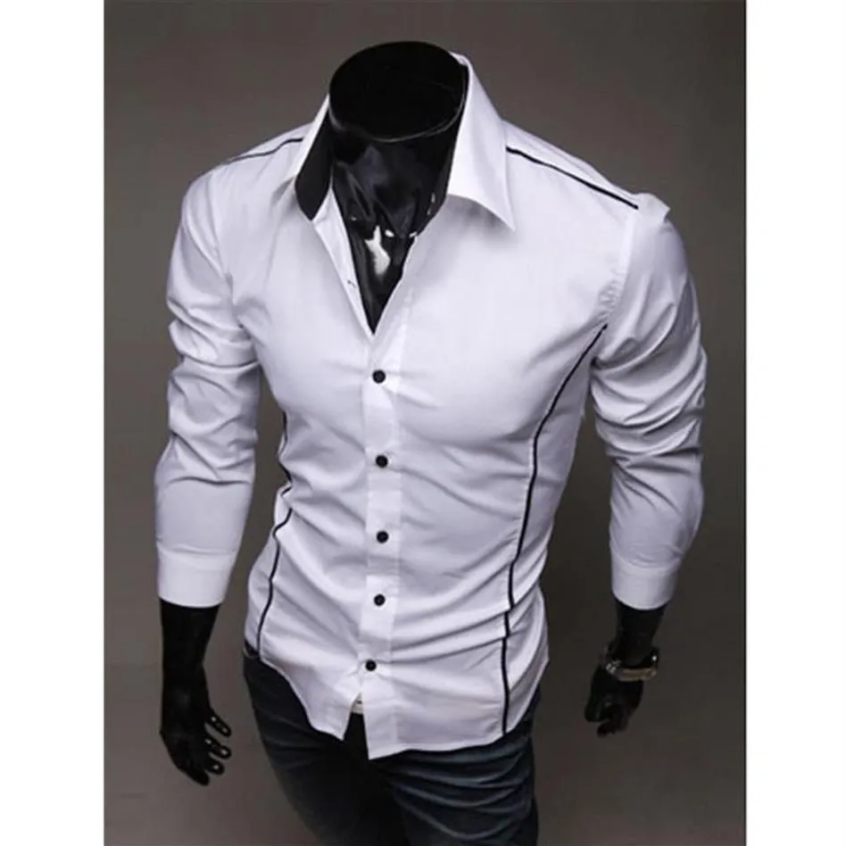 Herrklänningskjortor Mens Style Fashion Long Sleeve Shirt Button Patchwork With Pocket Formal Plain Top248L
