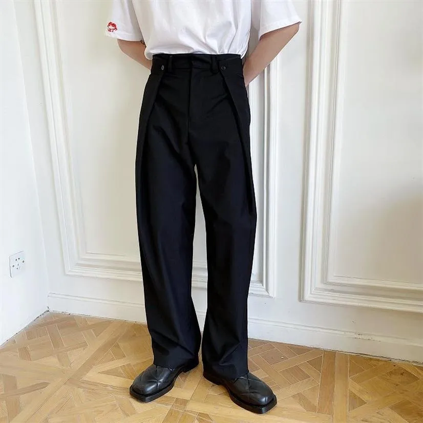 Män midja design brett ben avslappnad långdräkt byxa manliga streetwear mode show byxor310o