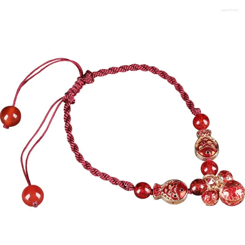 Anklets Antique Feet Chain Bell Sound Female 2023 Vintage Ethnic Style Thick Red Rope