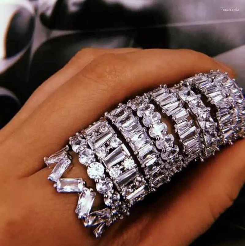 Anillos de racimo 8 estilos Anillo de promesa de eternidad Diamante simulado Cz 925 Declaración de plata esterlina Alianza de boda para mujeres Hombres Regalo de joyería